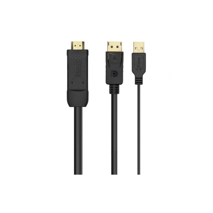 Cable Conversor Aisens A122-0641/ HDMI Macho - DisplayPort Macho + USB Macho/ Hasta 10W/ 2250Mbps/ 10cm + 1.8m/ Negro | VGA/DVI/