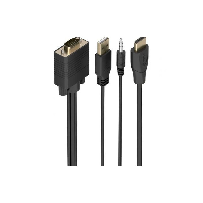 Cable Conversor Aisens A122-1014 SVGA Macho - USB Macho - Jack Macho/ HDMI Macho/ 1.5m/ Negro | VGA/DVI/DisplayPort