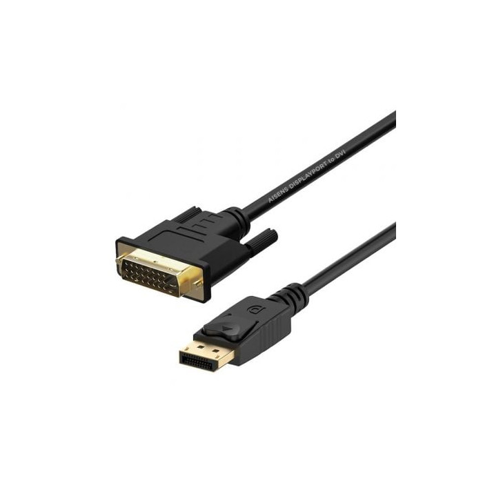 Cable Conversor Aisens A125-0366/ DisplayPort Macho - DVI Macho/ Hasta 5W/ 2300Mbps/ 2m/ Negro | VGA/DVI/DisplayPort