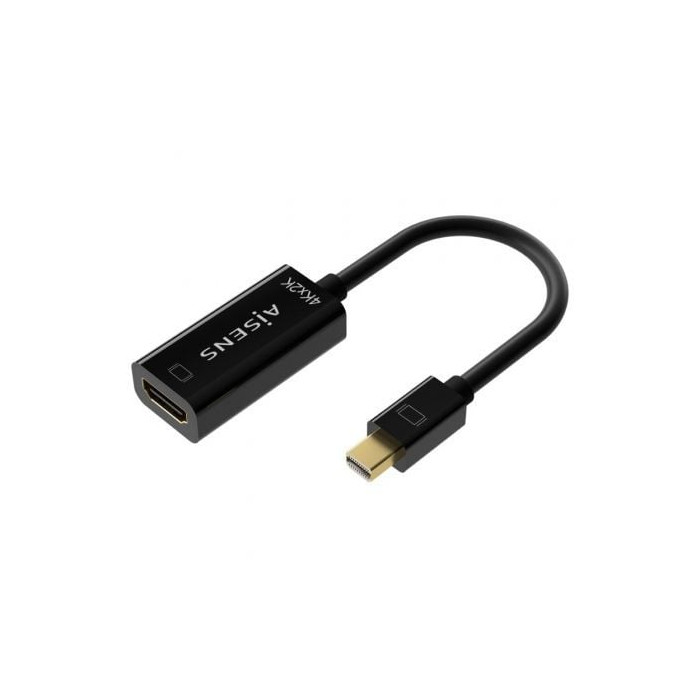 Cable Conversor Aisens A125-0643/ Mini DisplayPort Macho - HDMI Hembra/ Hasta 5W/ 2300Mbps/ 15cm/ Negro | VGA/DVI/DisplayPort