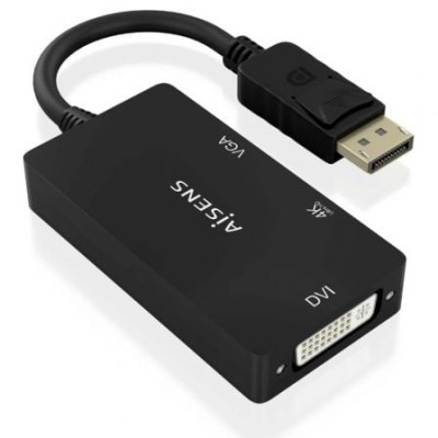 Cable Conversor Aisens A125-0861/ DisplayPort Macho/ VGA Hembra - DVI Hembra - HDMI 4K Hembra/ 15cm/ Negro | Adaptadores VGA/DVI