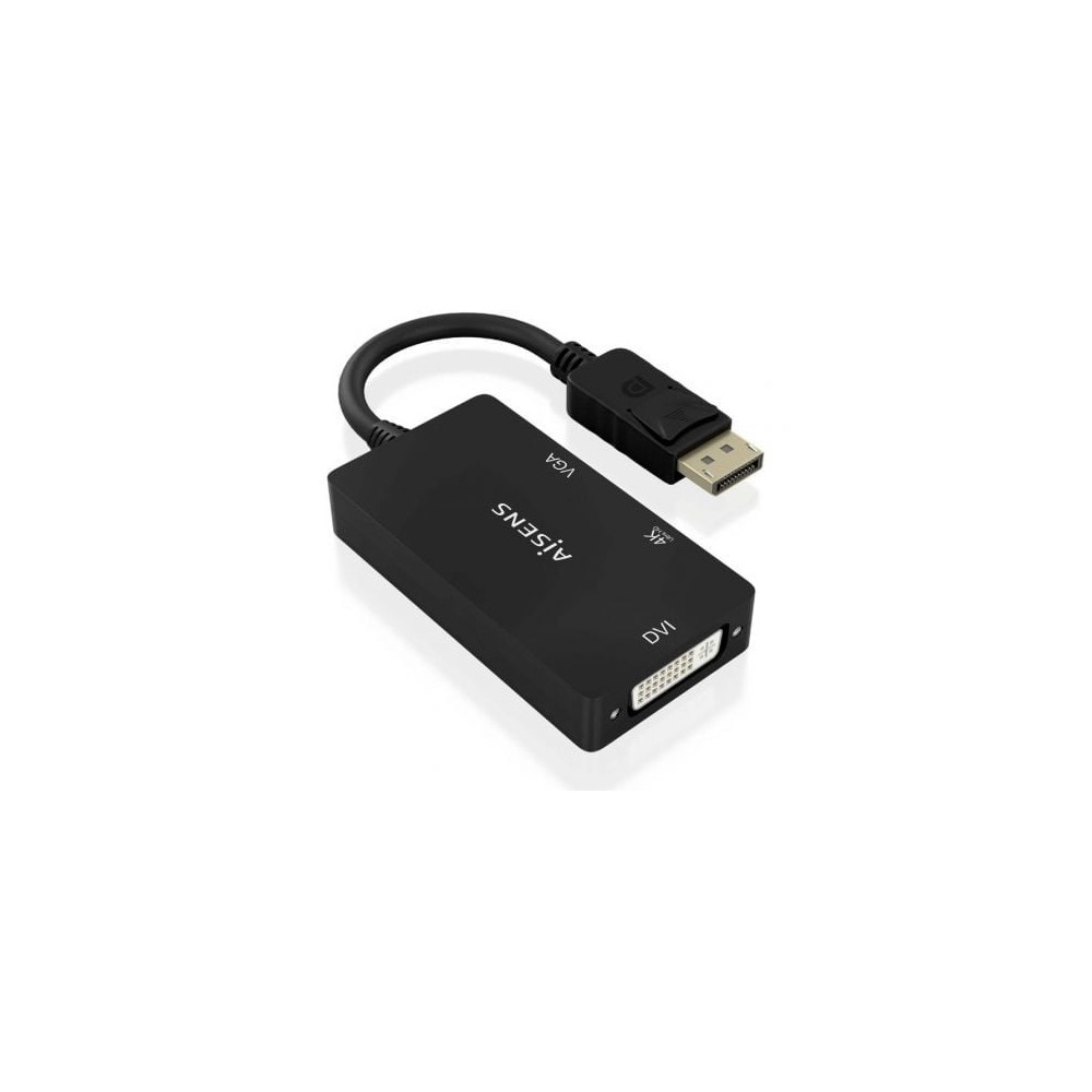 Cable Conversor Aisens A125-0861/ DisplayPort Macho/ VGA Hembra - DVI Hembra - HDMI 4K Hembra/ 15cm/ Negro | Adaptadores VGA/DVI