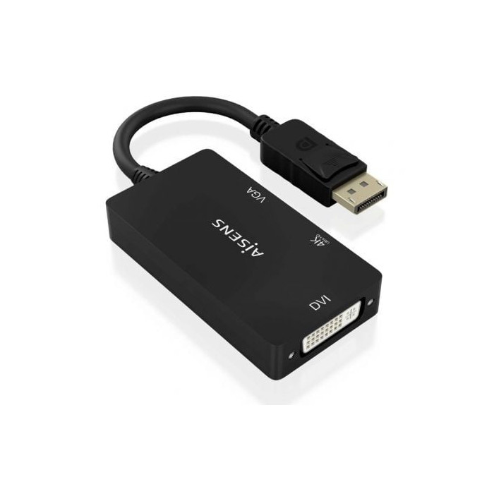 Cable Conversor Aisens A125-0861/ DisplayPort Macho/ VGA Hembra - DVI Hembra - HDMI 4K Hembra/ 15cm/ Negro | Adaptadores VGA/DVI