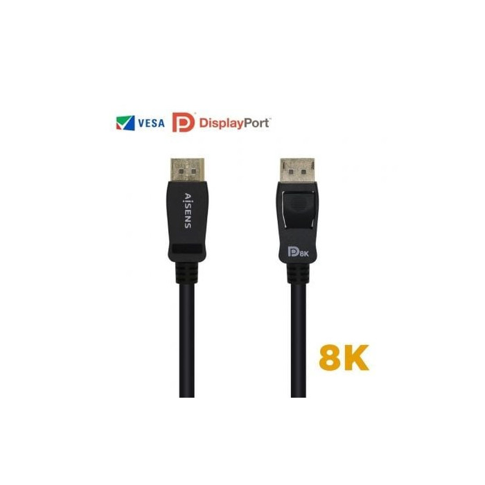 Cable DisplayPort 1.4 8K Aisens A149-0431/ DisplayPort Macho - DisplayPort Macho/ 1m/ Certificado/ Negro | VGA/DVI/DisplayPort