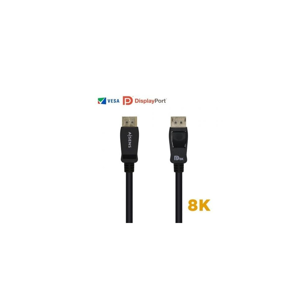 Cable DisplayPort 1.4 8K Aisens A149-0432/ DisplayPort Macho - DisplayPort Macho/ 2m/ Certificado/ Negro | VGA/DVI/DisplayPort
