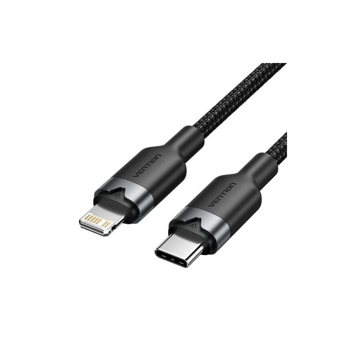 Cable USB Tipo-C Lightning Vention LALBH/ USB Tipo-C Macho - Lightning Macho/ 27W/ 480Mbps/ 2m/ Negro | Lightning