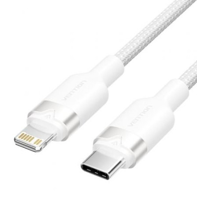 Cable USB Tipo-C Lightning Vention LALWF/ USB Tipo-C Macho - Lightning Macho/ 27W/ 480Mbps/ 1m/ Blanco | Lightning