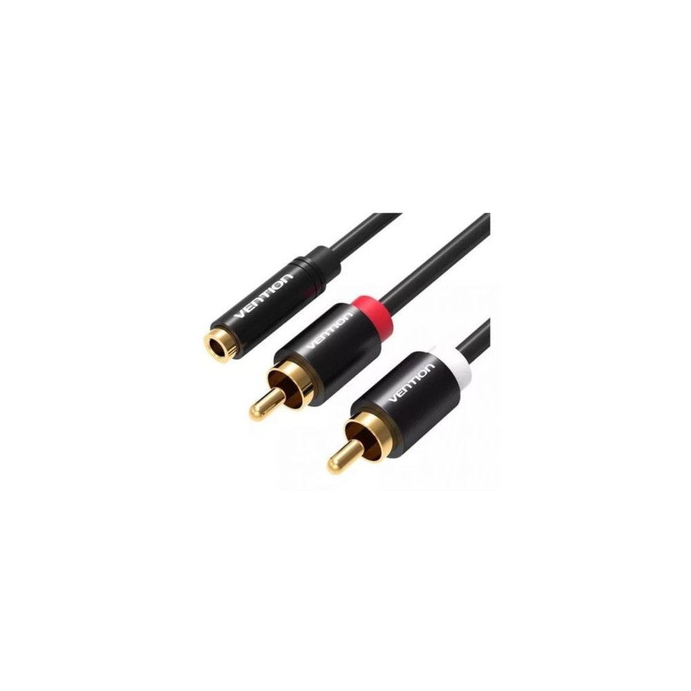Cable Estéreo Vention VAB-R01-B200/ Jack 3.5 Hembra - 2x RCA Macho/ 2m/ Negro | Audio