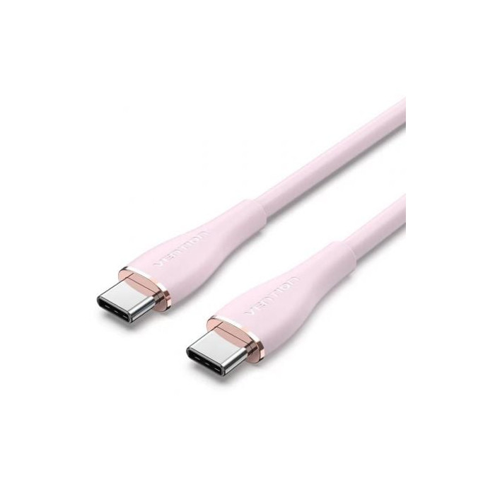Cable USB 2.0 Tipo-C Vention TAWPF/ USB Tipo-C Macho - USB Tipo-C Macho/ Hasta 100W/ 480Mbps/ 1m/ Rosa | USB