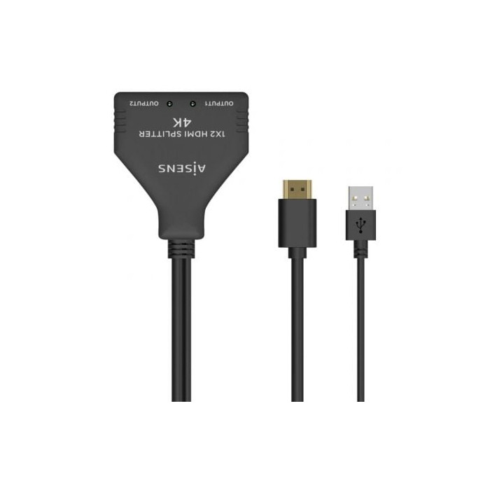 Cable Duplicador HDMI 4K Aisens A123-0654/ 2x HDMI Hembra - HDMI Macho - USB Macho/ 30cm/ Negro | HDMI