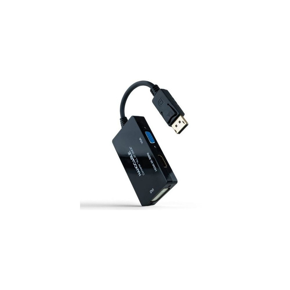 Cable DisplayPort Nanocable 10.16.3301-ALL/ HDMI Hembra - DVI-D Hembra - VGA Hembra/ 20cm/ Negro | VGA/DVI/DisplayPort