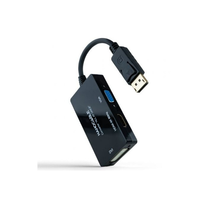 Cable DisplayPort Nanocable 10.16.3301-ALL/ HDMI Hembra - DVI-D Hembra - VGA Hembra/ 20cm/ Negro | VGA/DVI/DisplayPort
