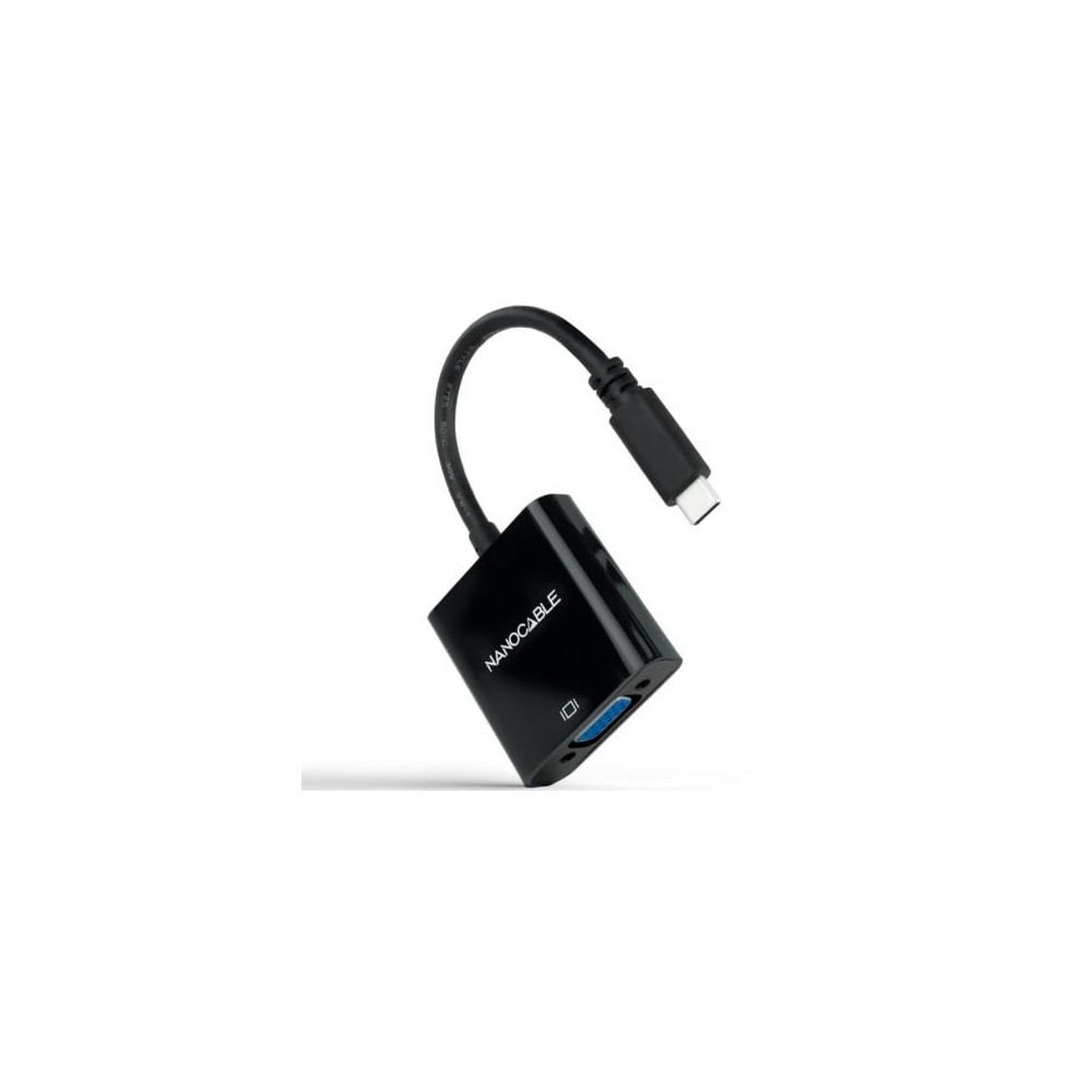 Cable Conversor Nanocable 10.16.4101-BK/ USB Tipo-C Macho - VGA Hembra/ 10cm/ Negro | VGA/DVI/DisplayPort