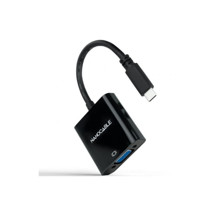 Cable Conversor Nanocable 10.16.4101-BK/ USB Tipo-C Macho - VGA Hembra/ 10cm/ Negro | VGA/DVI/DisplayPort