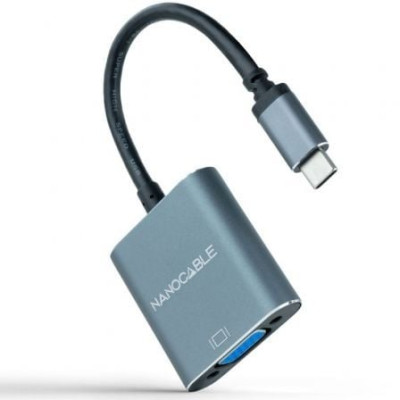 Conversor Nanocable 10.16.4101-G/ USB Tipo-C Macho - VGA Hembra/ 10cm/ Negro y Gris | VGA/DVI/DisplayPort