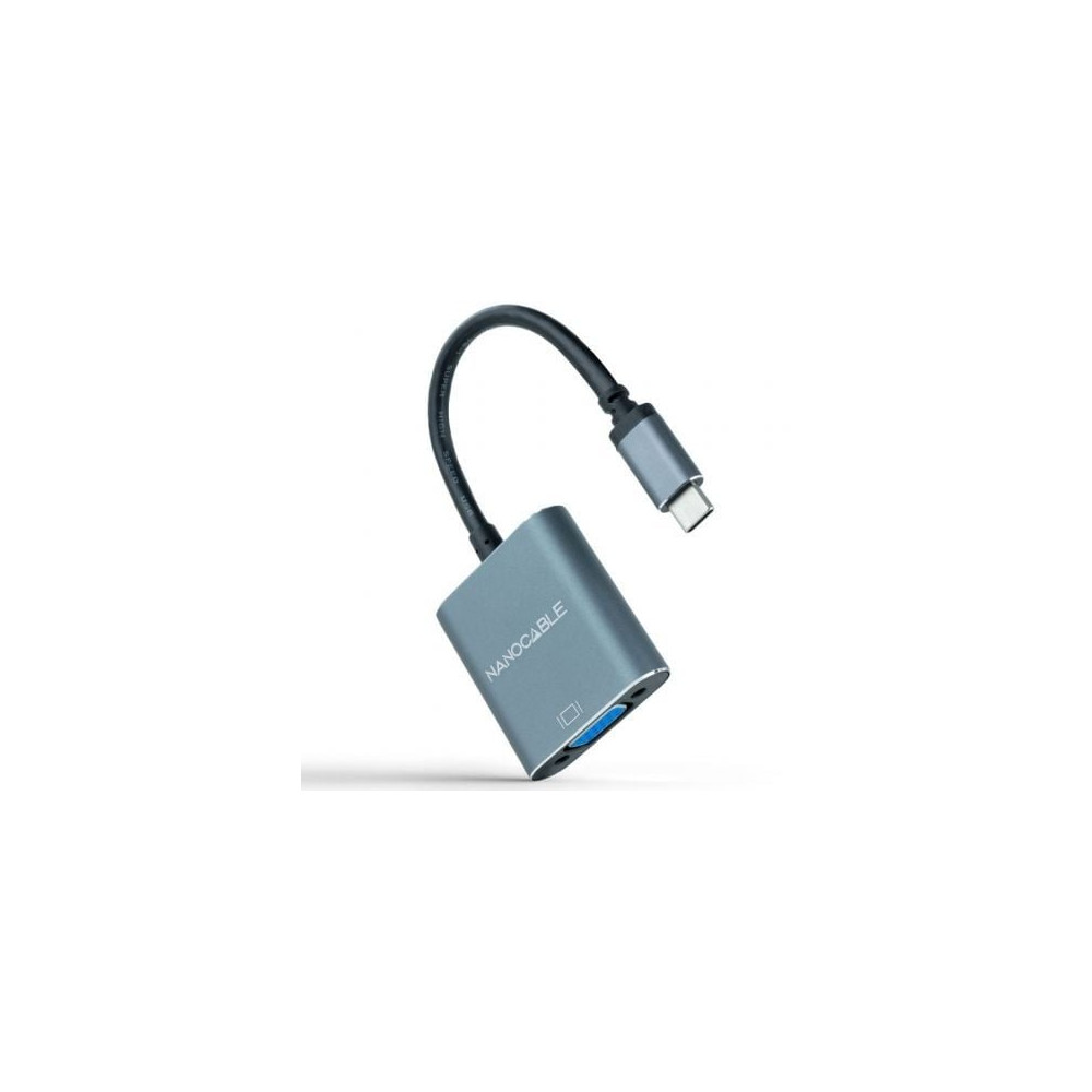Conversor Nanocable 10.16.4101-G/ USB Tipo-C Macho - VGA Hembra/ 10cm/ Negro y Gris | VGA/DVI/DisplayPort