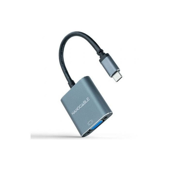 Conversor Nanocable 10.16.4101-G/ USB Tipo-C Macho - VGA Hembra/ 10cm/ Negro y Gris | VGA/DVI/DisplayPort