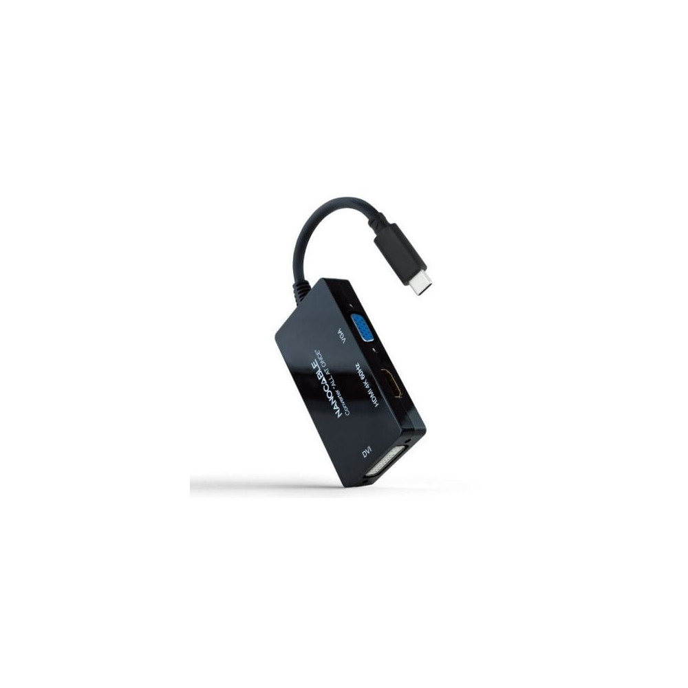 Conversor Nanocable 10.16.4301-ALL/ USB Tipo-C Macho - HDMI Hembra - DVI-I Hembra - VGA Hembra/ 20cm/ Negro | HDMI