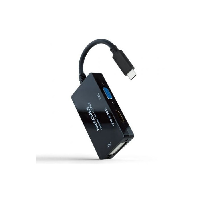 Conversor Nanocable 10.16.4301-ALL/ USB Tipo-C Macho - HDMI Hembra - DVI-I Hembra - VGA Hembra/ 20cm/ Negro | HDMI