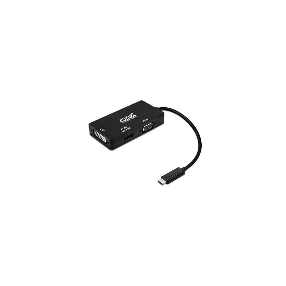 Conversor Nanocable 10.16.4301-BK/ USB Tipo-C Macho - VGA Hembra/ DVI Hembra/ HDMI Hembra/ 10cm/ Negro | HDMI