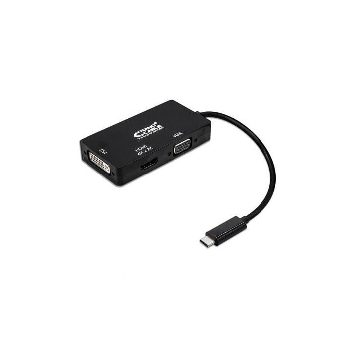 Conversor Nanocable 10.16.4301-BK/ USB Tipo-C Macho - VGA Hembra/ DVI Hembra/ HDMI Hembra/ 10cm/ Negro | HDMI