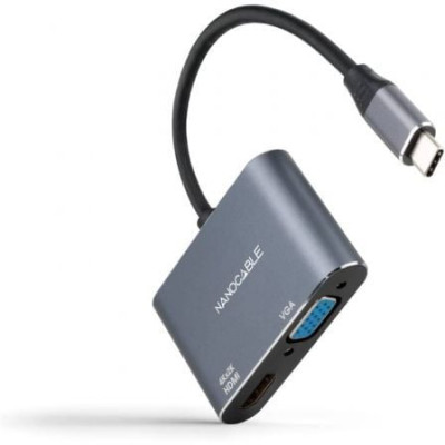 Conversor Nanocable 10.16.4303/ USB Tipo-C Macho/ HDMI Hembra - VGA Hembra/ 15cm/ Gris | HDMI