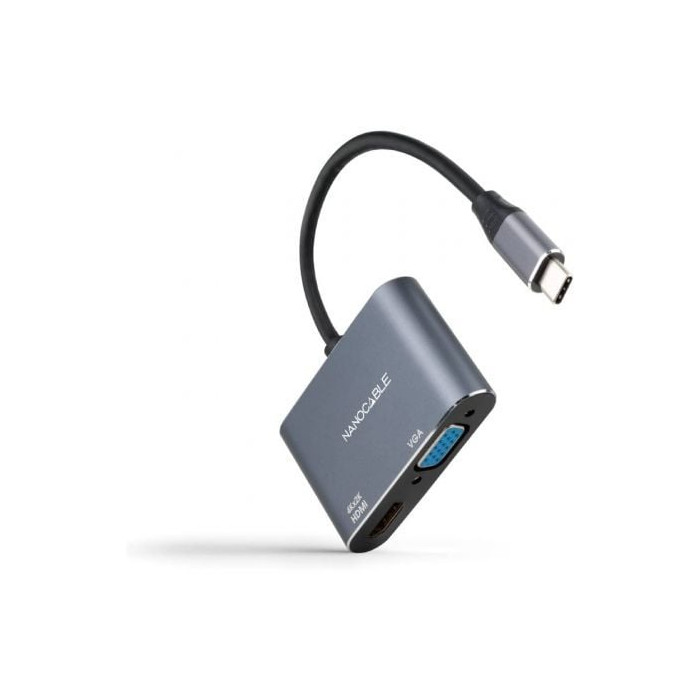 Conversor Nanocable 10.16.4303/ USB Tipo-C Macho/ HDMI Hembra - VGA Hembra/ 15cm/ Gris | HDMI
