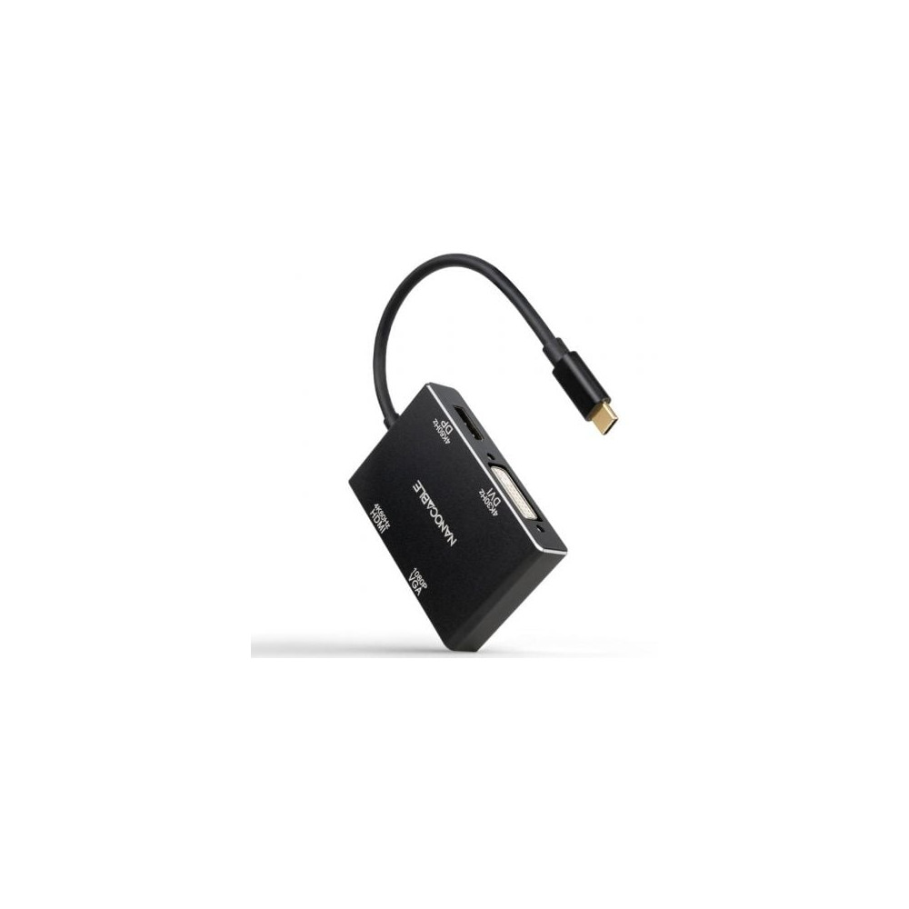 Conversor Nanocable 10.16.4307/ USB Tipo-C Macho - VGA Hembra/ DVI Hembra/ HDMI Hembra/ DisplayPort Hembra/ 10cm/ Negro | HDMI