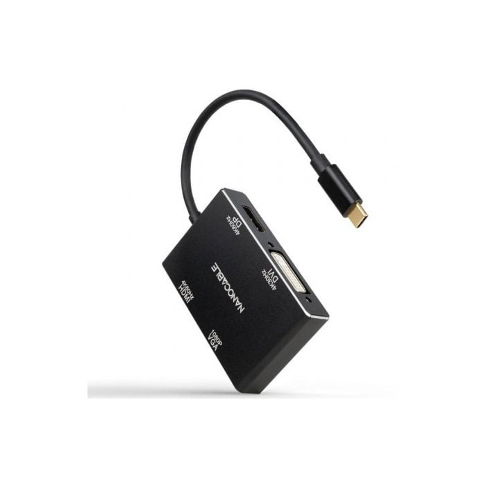 Conversor Nanocable 10.16.4307/ USB Tipo-C Macho - VGA Hembra/ DVI Hembra/ HDMI Hembra/ DisplayPort Hembra/ 10cm/ Negro | HDMI