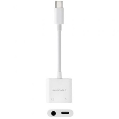 Adaptador Audio Nanocable 10.24.1206/ USB Tipo-C Macho - Jack 3.5 Hembra/ USB Tipo-C Hembra/ Blanco | Audio
