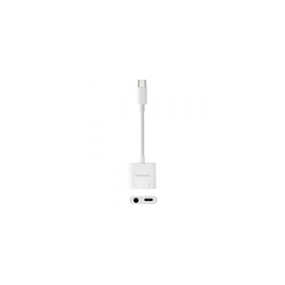 Adaptador Audio Nanocable 10.24.1206/ USB Tipo-C Macho - Jack 3.5 Hembra/ USB Tipo-C Hembra/ Blanco | Audio