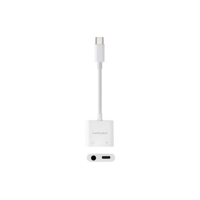 Adaptador Audio Nanocable 10.24.1206/ USB Tipo-C Macho - Jack 3.5 Hembra/ USB Tipo-C Hembra/ Blanco | Audio