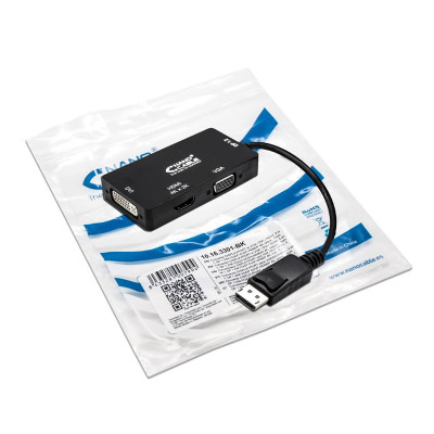 Cable Conversor Nanocable 10.16.3301-BK/ Displayport Macho - VGA Hembra/ DVI Hembra/ HDMI Hembra/ 15cm/ Negro | VGA/DVI/DisplayP