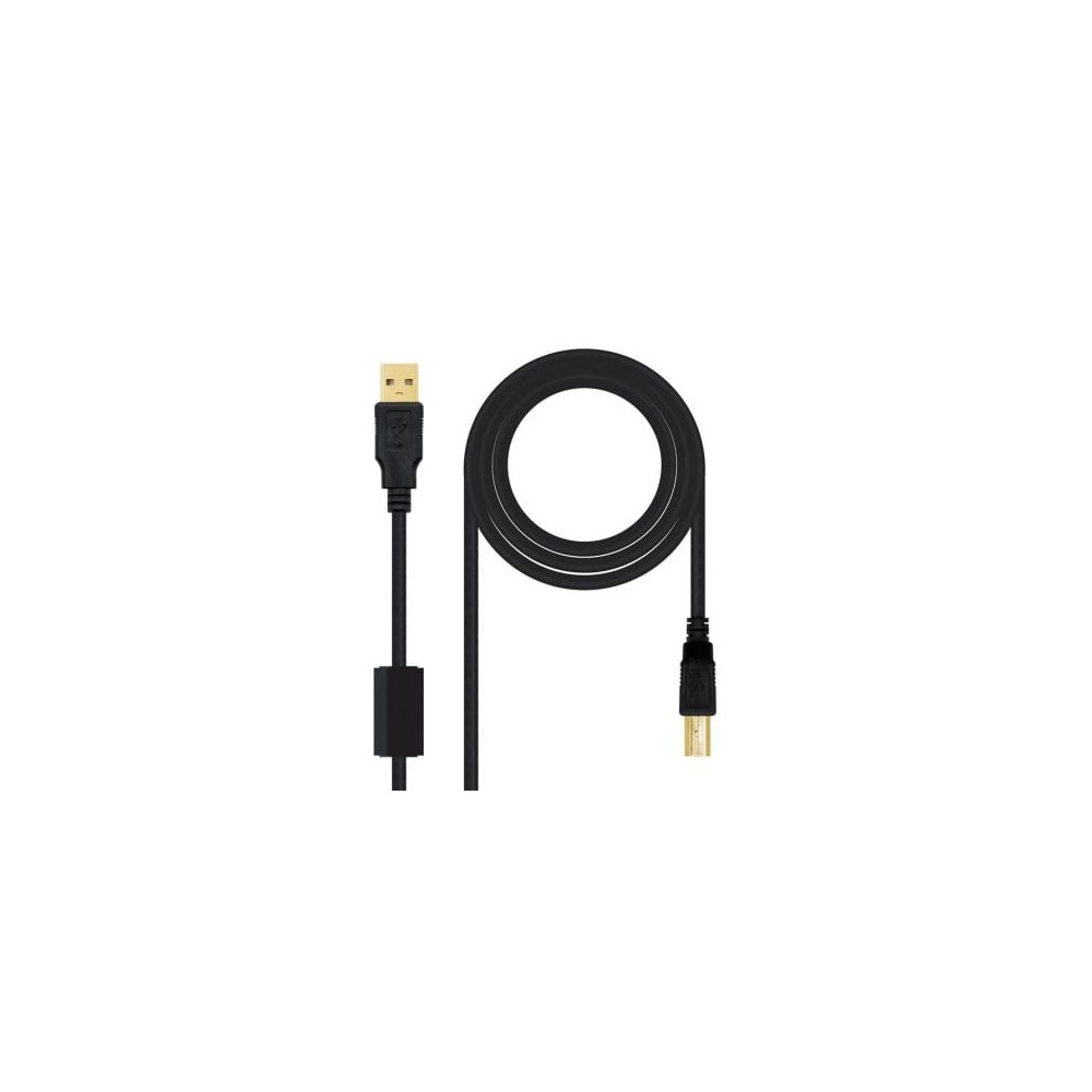 Cable USB 2.0 Impresora Nanocable 10.01.1202/ USB Tipo-B Macho - USB Macho / 2m/ Negro | USB