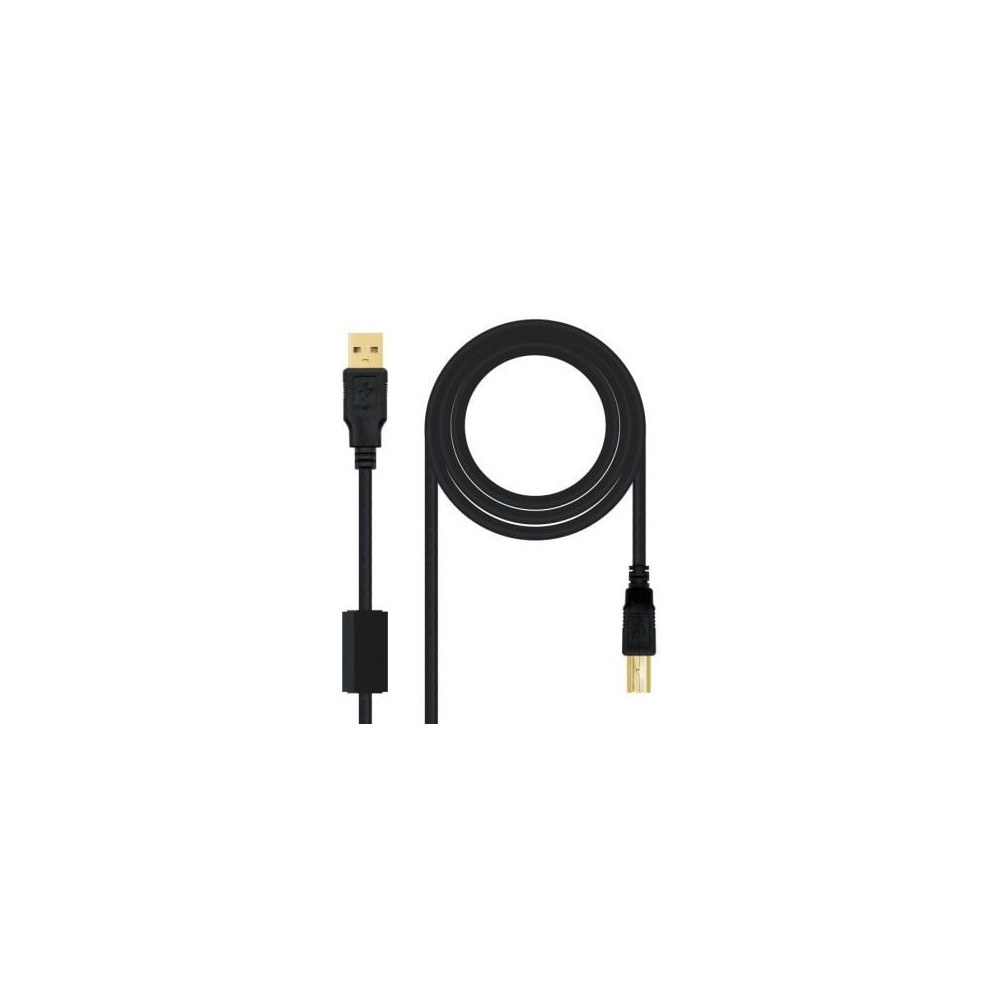 Cable USB 2.0 Impresora Nanocable 10.01.1205/ USB Tipo-B Macho - USB Macho/ 5m/ Negro | USB