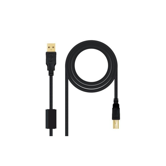 Cable USB 2.0 Impresora Nanocable 10.01.1205/ USB Tipo-B Macho - USB Macho/ 5m/ Negro | USB