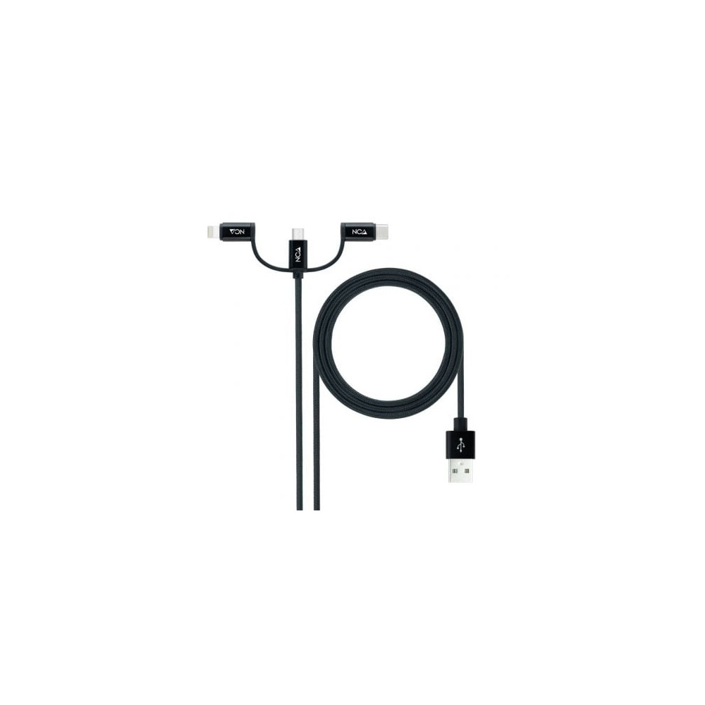 Cable USB 2.0 Nanocable 10.01.3200/ Lightning Macho - Micro USB Macho/ USB Tipo-C Macho/ 480Mbps/ 1m/ Negro | USB