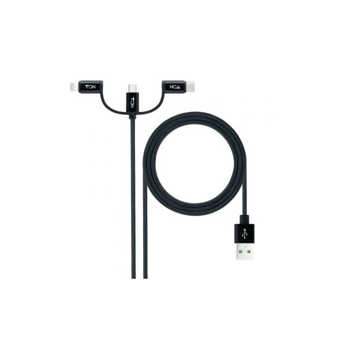 Cable USB 2.0 Nanocable 10.01.3200/ Lightning Macho - Micro USB Macho/ USB Tipo-C Macho/ 480Mbps/ 1m/ Negro | USB