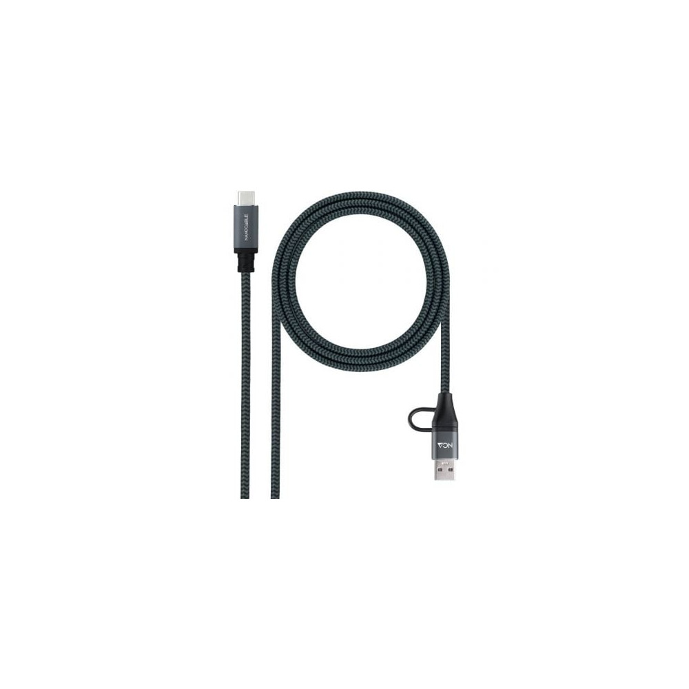 Cable USB 3.2 Tipo-C Nanocable 10.01.4112-COMB/ USB Tipo-C Macho + USB Macho - USB Tipo-C Macho/ Hasta 100W/ 20Gbps/ 2m/ Gris y 