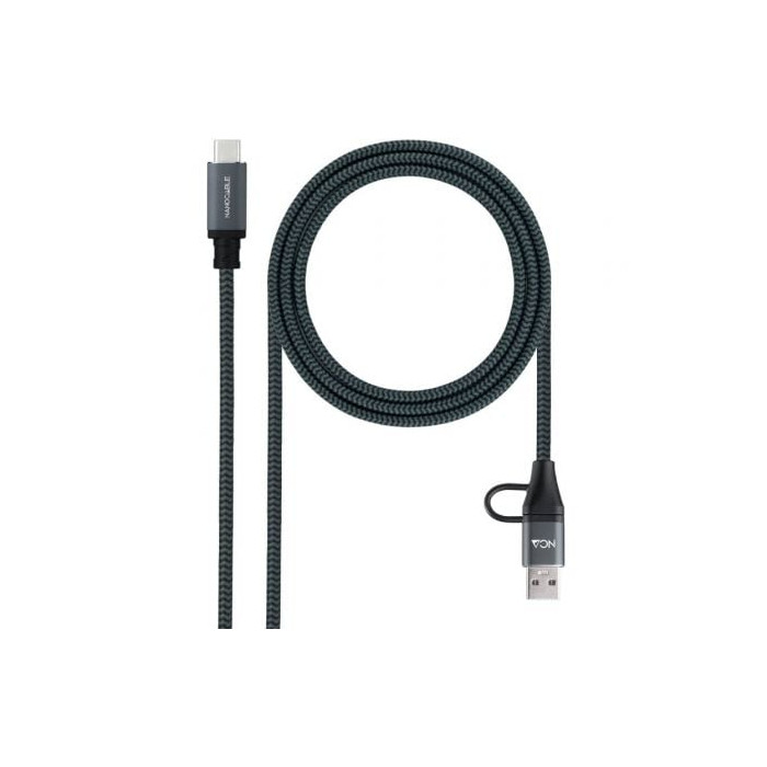 Cable USB 3.2 Tipo-C Nanocable 10.01.4113-COMB/ USB Tipo-C Macho + USB Macho - USB Tipo-C Macho/ Hasta 100W/ 20Gbps/ 3m/ Gris y 