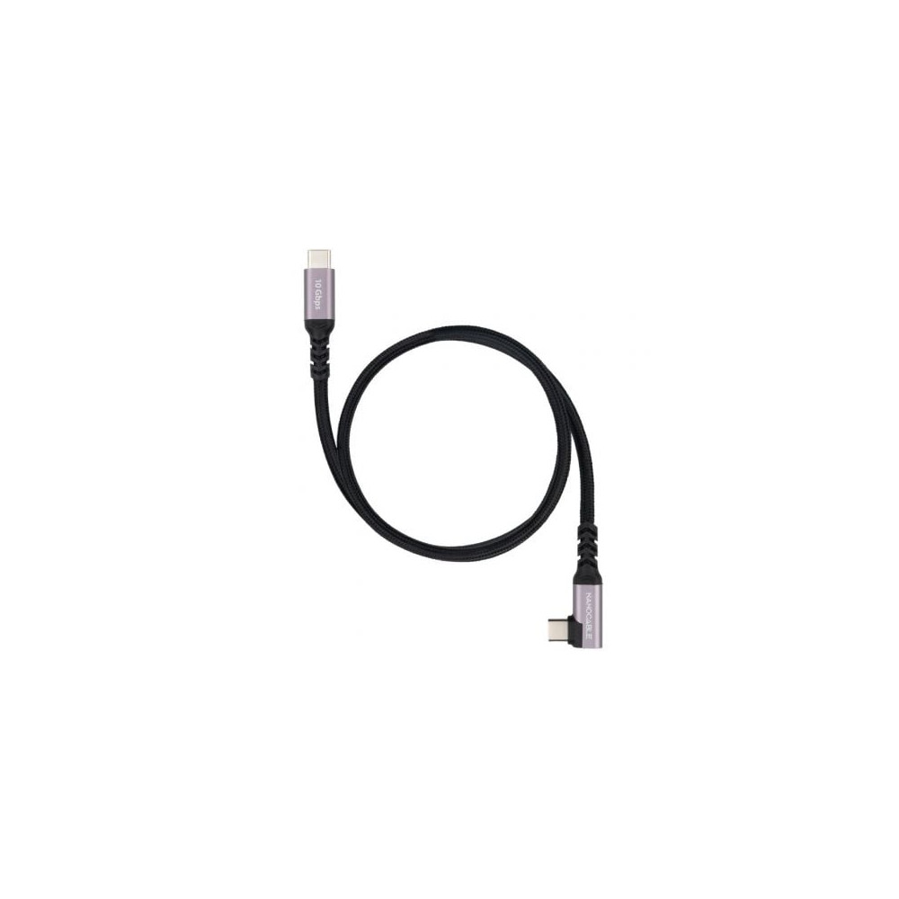 Cable USB 3.2 Tipo-C Acodado Nanocable 10.01.4703/ USB Tipo-C Macho - USB Tipo-C Macho/ Hasta 100W/ 10Gbps/ 3m/ Negro | USB-C