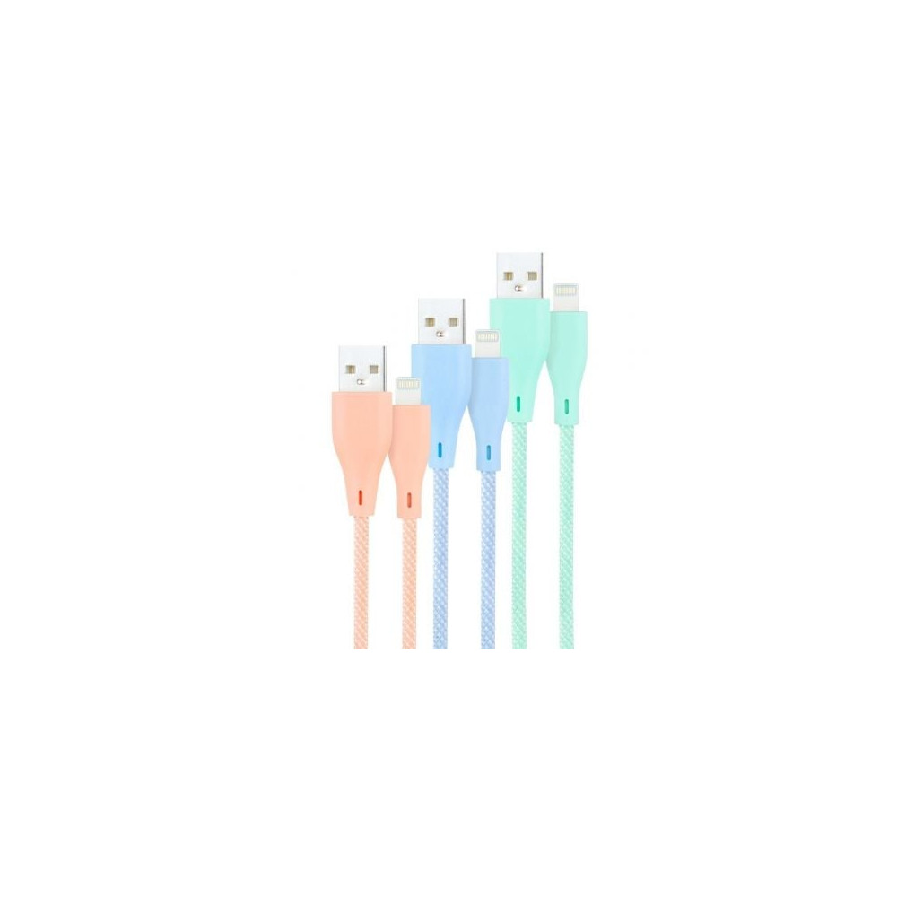 Cables USB 2.0 Lightning Nanocable 10.10.0401-CO1/ USB Macho - Lightning Macho/ 1m/ 3 Unidades/ Rosa, Azul y Verde | Lightning