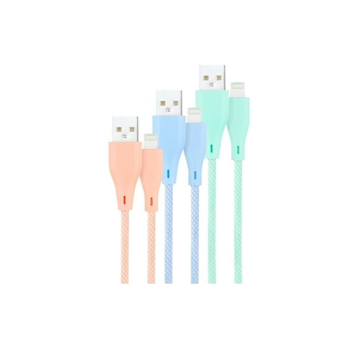 Cables USB 2.0 Lightning Nanocable 10.10.0401-CO1/ USB Macho - Lightning Macho/ 1m/ 3 Unidades/ Rosa, Azul y Verde | Lightning