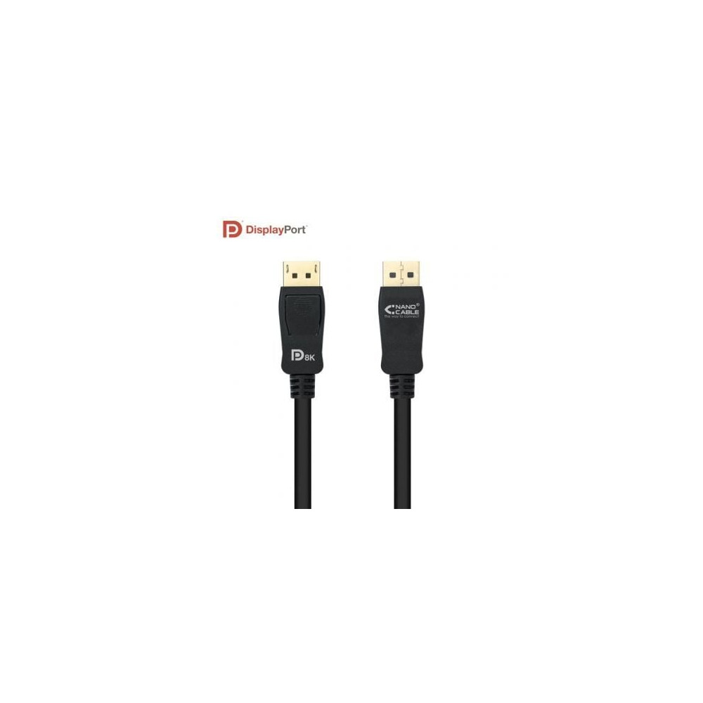 Cable DisplayPort 1.4 8K Nanocable 10.15.2502/ DisplayPort Macho - DisplayPort Macho/ 2m/ Certificado/ Negro | VGA/DVI/DisplayPo