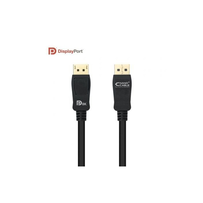 Cable DisplayPort 1.4 8K Nanocable 10.15.2502/ DisplayPort Macho - DisplayPort Macho/ 2m/ Certificado/ Negro | VGA/DVI/DisplayPo