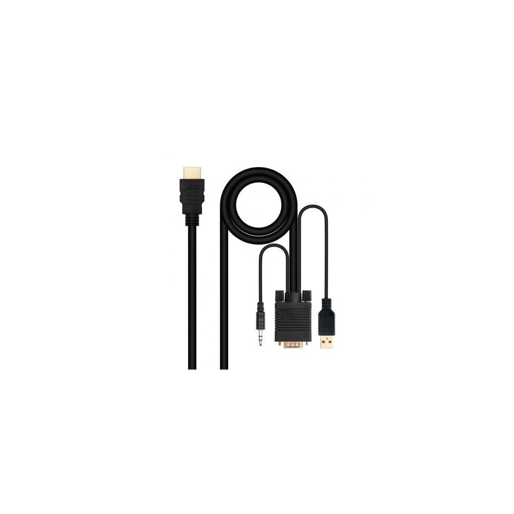 Cable Conversor Nanocable 10.15.4350/ HDMI Macho - VGA Macho - Jack 3.5 Macho - USB Macho/ 1.8m/ Negro | VGA/DVI/DisplayPort