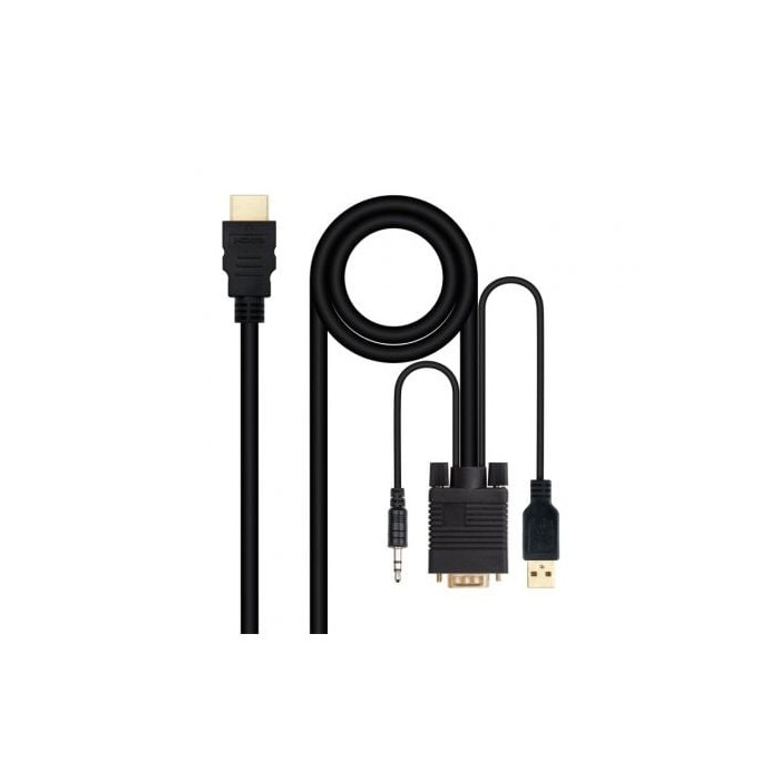 Cable Conversor Nanocable 10.15.4350/ HDMI Macho - VGA Macho - Jack 3.5 Macho - USB Macho/ 1.8m/ Negro | VGA/DVI/DisplayPort