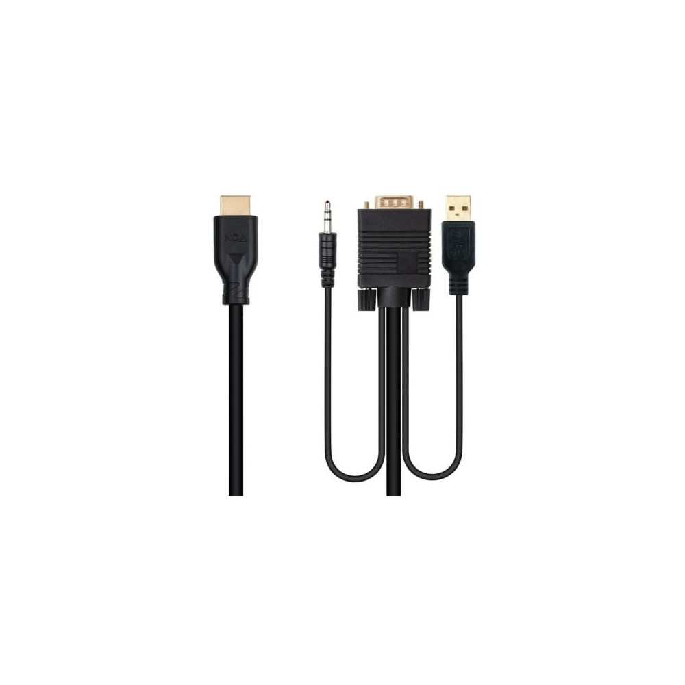 Cable Conversor Nanocable 10.15.4612/ HDMI Macho - VGA Macho/ Jack 3.5 Macho/ USB Macho/ 1.8m/ Negro | HDMI