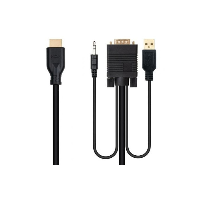 Cable Conversor Nanocable 10.15.4612/ HDMI Macho - VGA Macho/ Jack 3.5 Macho/ USB Macho/ 1.8m/ Negro | HDMI
