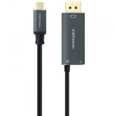 Cable Conversor Nanocable 10.15.5012/ USB Tipo-C Macho - DisplayPort 8K Macho/ USB Tipo-C Hembra/ Hasta 100W/ 1.8m/ Gris | VGA/D